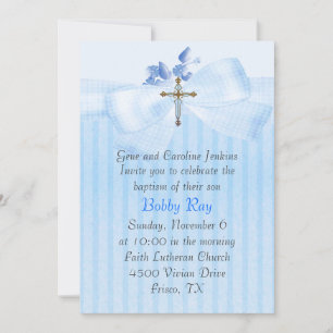 Blue with Cross Boy's Baptism Invitation