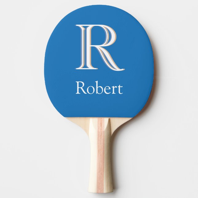  Blue with Custom Tri-Colour Monogram and Name Ping Pong Paddle (Front)