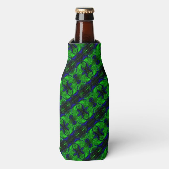 Blue with 'floating' intertwined strokes bottle cooler (Bottle Front)