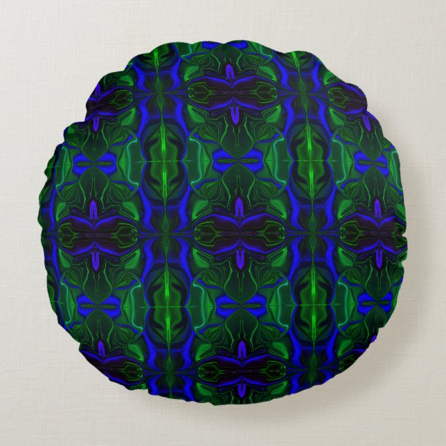 Blue with 'floating' intertwined strokes round cushion (Front)