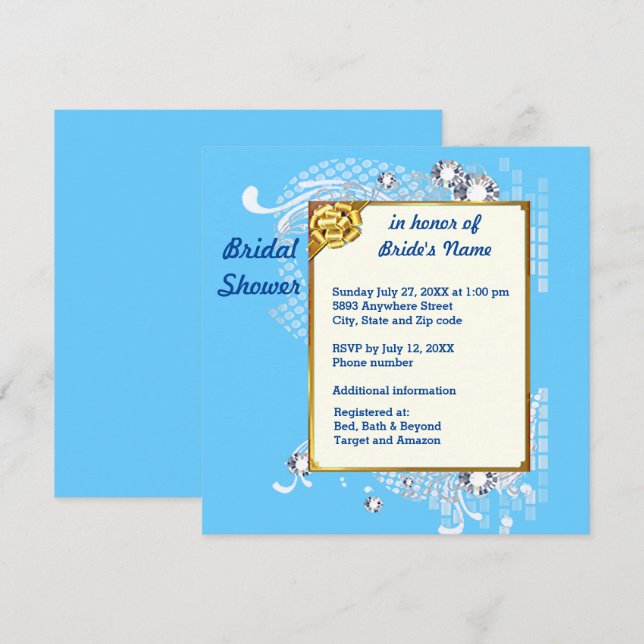 Blue with Frame Diamonds Bridal Shower Invitation (Front/Back)