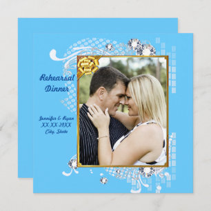 Blue with Frame Diamonds Rehearsal Dinner Invite