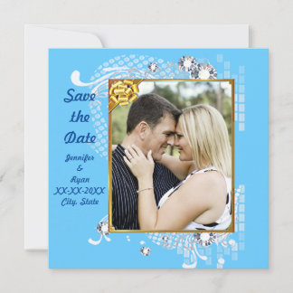 Blue with Frame Diamonds Save the Date Flat Card