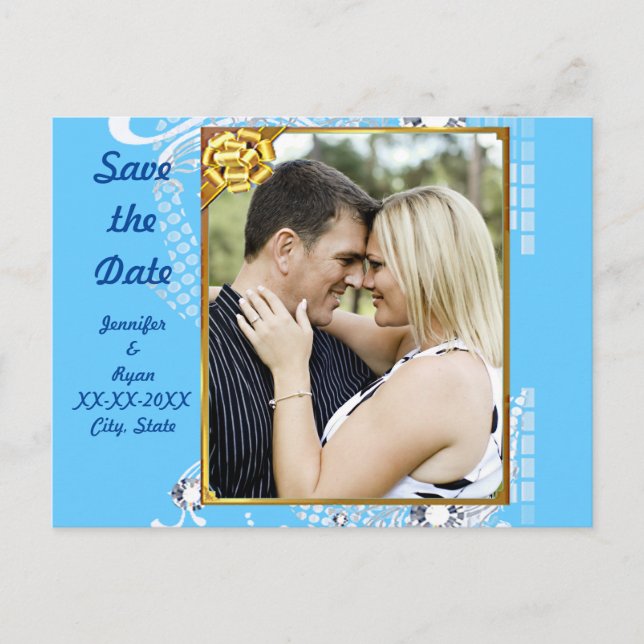 Blue with Frame Diamonds Save the Date Postcard (Front)