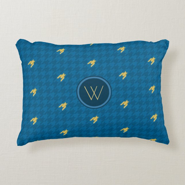 Blue with Gold Accent Houndstooth Accent Pillow (Front)