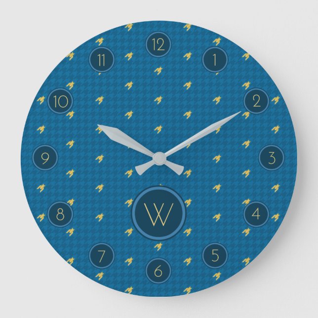 Blue with Gold Accent Houndstooth Clock (Front)