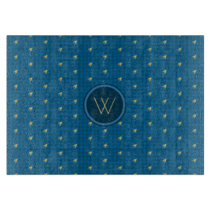 Blue with Gold Accent Houndstooth Cutting Board