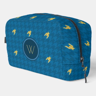 Blue with Gold Accent Houndstooth Dopp Kit