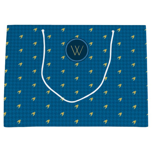 Blue with Gold Accent Houndstooth Gift Bag (Front)