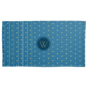 Blue with Gold Accent Houndstooth Pillow Case
