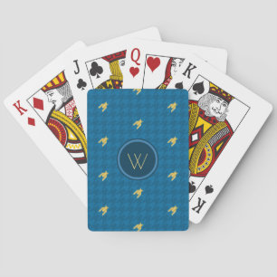 Blue with Gold Accent Houndstooth Playing Cards