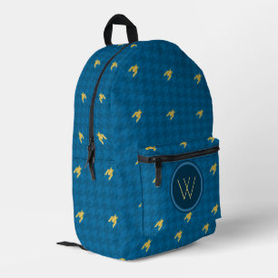 Blue with Gold Accent Houndstooth Printed Backpack