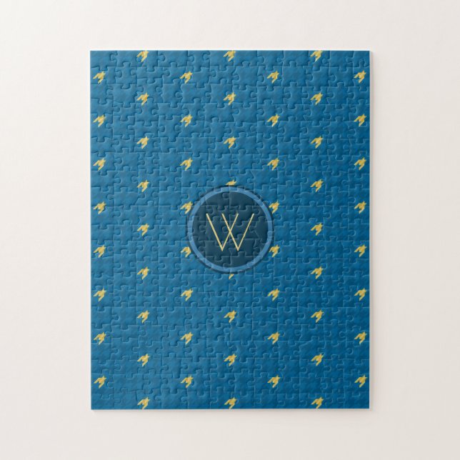 Blue with Gold Accent Houndstooth Puzzle (Vertical)
