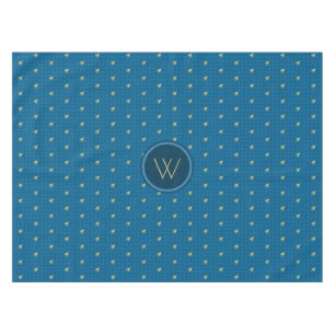Blue with Gold Accent Houndstooth Tablecloth