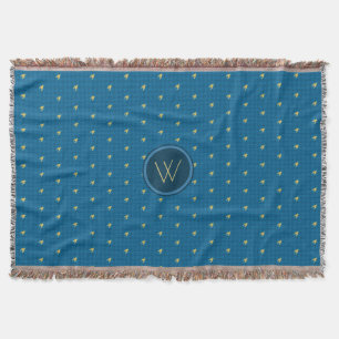 Blue with Gold Accent Houndstooth Throw Blanket