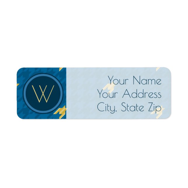 Blue with Gold Houndstooth Return Address Label (Front)