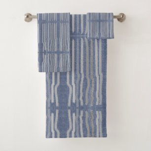 Blue with Grey Stiped Pattern Bath Towel Set