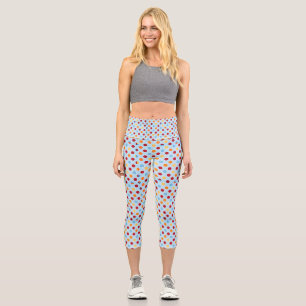 Blue with Multi-coloured Polka Dot Capri Leggings