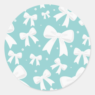 Blue With Pearls White Bows Coquette Bridal Shower Classic Round Sticker