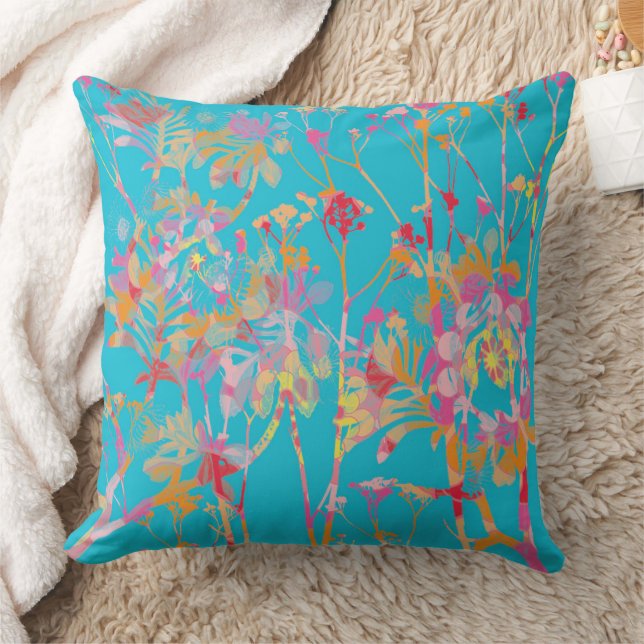 Blue with Psychedelic Flowers Cushion (Blanket)