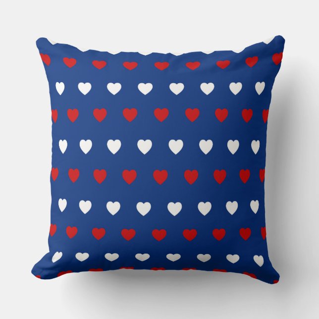 BLUE WITH RED & WHITE HEARTS CUSHION (Front)