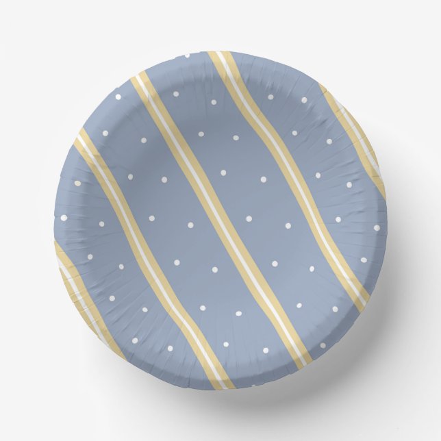 Blue with Sand Stripe and White Dots Bowl Paper Plate (Front)