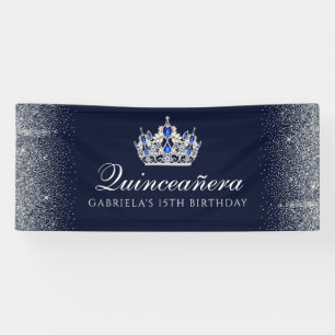 Blue with Silver Glitter Quinceanera Banner