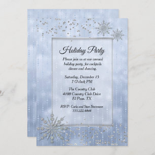 Blue with Silver Snowflakes Holiday Party Invitation
