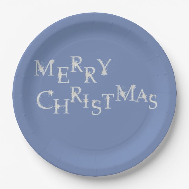 Blue With Snowflake Merry Christmas Paper Plate (Front)