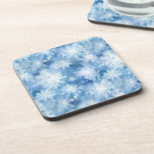 Blue with Snowflakes Watercolor Style Coaster
