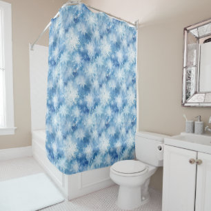 Blue with Snowflakes Watercolor Style Shower Curtain