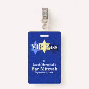Blue with Stars Bar Mitzvah VIP Party Badge ID Badge