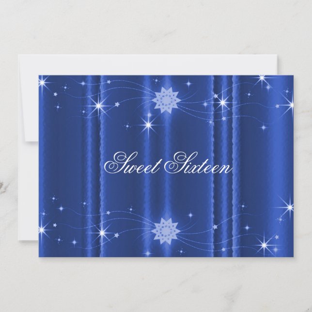 Blue with Stars Sweet Sixteen Invitation (Front)