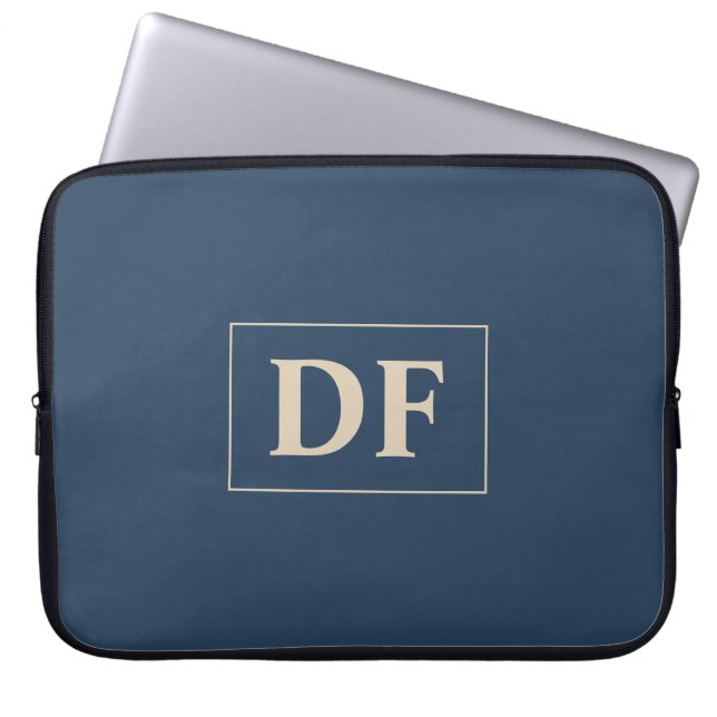 Blue With Vanilla Initials Laptop Sleeve (Front)