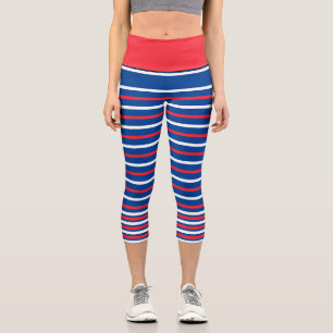 Blue With White and Red Stripes  Capri Leggings