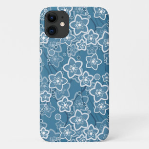blue with white, blue, flowers, floral, rustic, fa iPhone 11 case