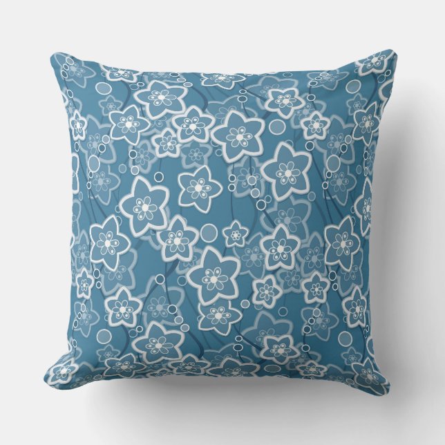 blue with white, blue, flowers, floral, rustic, fa cushion (Front)