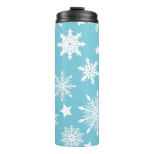 BLUE WITH WHITE HOLIDAY SNOWFLAKES THERMAL TUMBLER