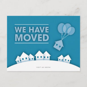 Blue with White Houses New Address Postcard