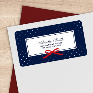 Blue with White Polka Dot and Red Ribbon Address Label