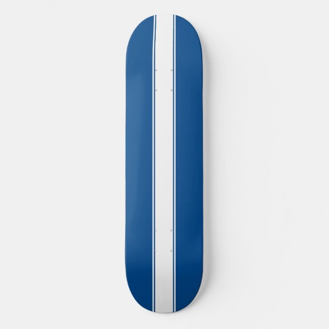 Blue with White Racing Stripe Skateboard (Front)