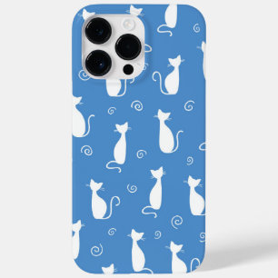 BLUE WITH WHITE SITTING CAT PATTERN Case-Mate iPhone 14 PRO MAX CASE