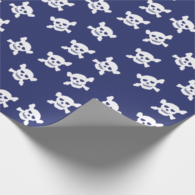 Blue with White Skull and Crossbones Wrapping Paper (Corner)