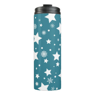 BLUE WITH WHITE STARS & SNOWFLAKES THERMAL TUMBLER