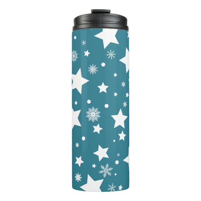 BLUE WITH WHITE STARS & SNOWFLAKES THERMAL TUMBLER (Front)