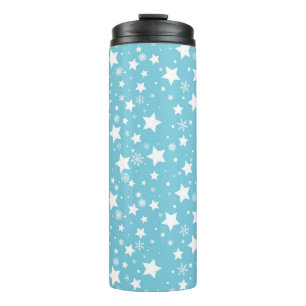 BLUE WITH WHITE STARS & SNOWFLAKES THERMAL TUMBLER