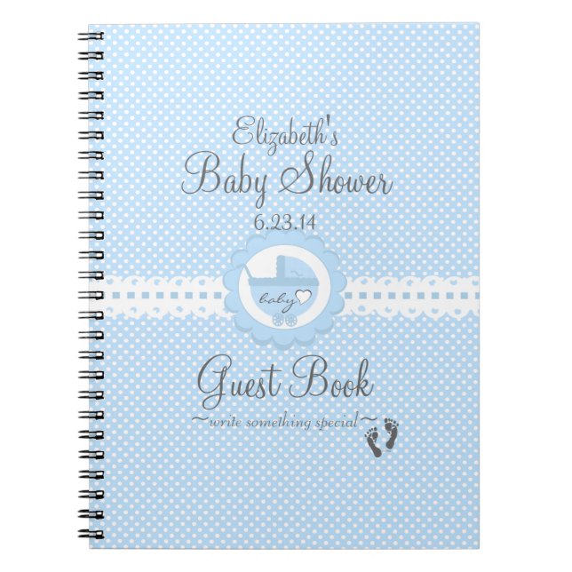 Blue with White Swiss Dots Baby Shower Guest Book (Front)