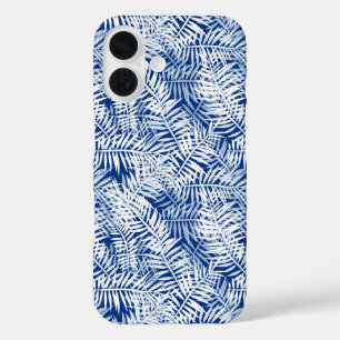 Blue with white tropical pattern iPhone 16 case