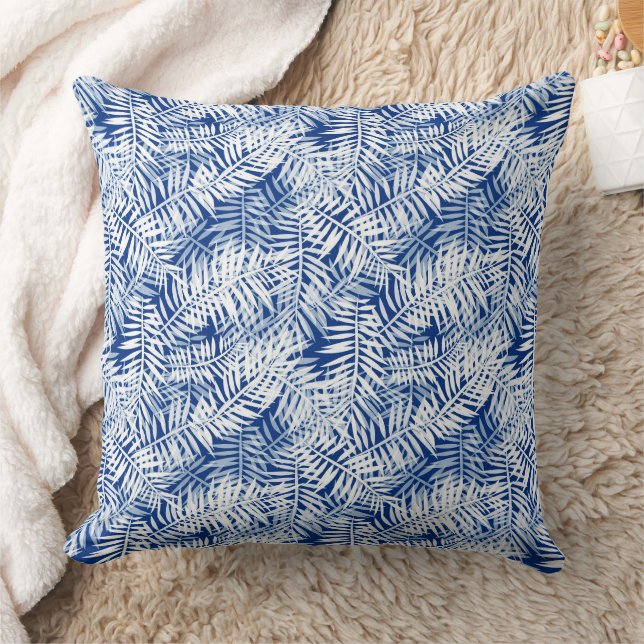 Blue with white tropical pattern cushion (Blanket)