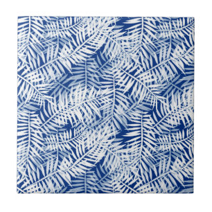 Blue with white tropical pattern tile